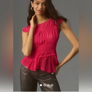 NWT Size L  Anthropologie Sheer Smocked Ruffled Asymmetrical Sweater Tank